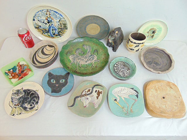 15 mid Century studio pottery & ceramics by Walter N. Addison, includes various plates, vase, (1 of 10)