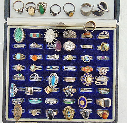 Jewelry. 60 Vintage rings, mostly fashion, some sterling, consider this lot to be as is, some stones (1 of 5)