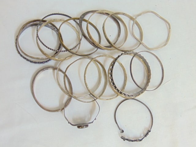 Jewelry. 18 Sterling, 925 lot of bangles, bracelets, 8 troy oz weight for 15 bracelets w/o stones, (1 of 4)