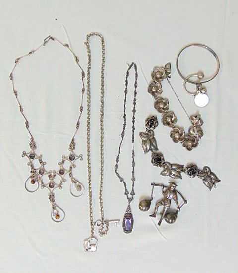 Jewelry. Sterling lot to include Tiffany & co. bracelet & key ring, amethyst marcasite necklace, 2 (1 of 6)