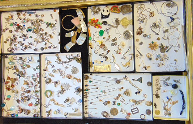 Jewelry. Collection of stick pins & projects, single earrings, assorted nonsense (1 of 8)