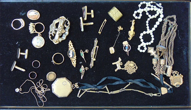 Jewelry. Gold filled lot of Jewelry & petite strand of pearls w/ 14k white gold clasp: Jewelry. Gold filled lot of Jewelry & petite strand of pearls w/ 14k white gold clasp