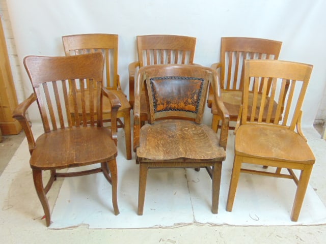 Lot 6 oak office chairs, pair side chairs, pair armchairs & two single chairs (1 of 5)