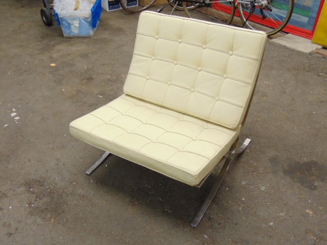 Barcelona chair in white on chrome base, Mies van der Rohe design, 29.5" wide, straps are worn but (1 of 6)