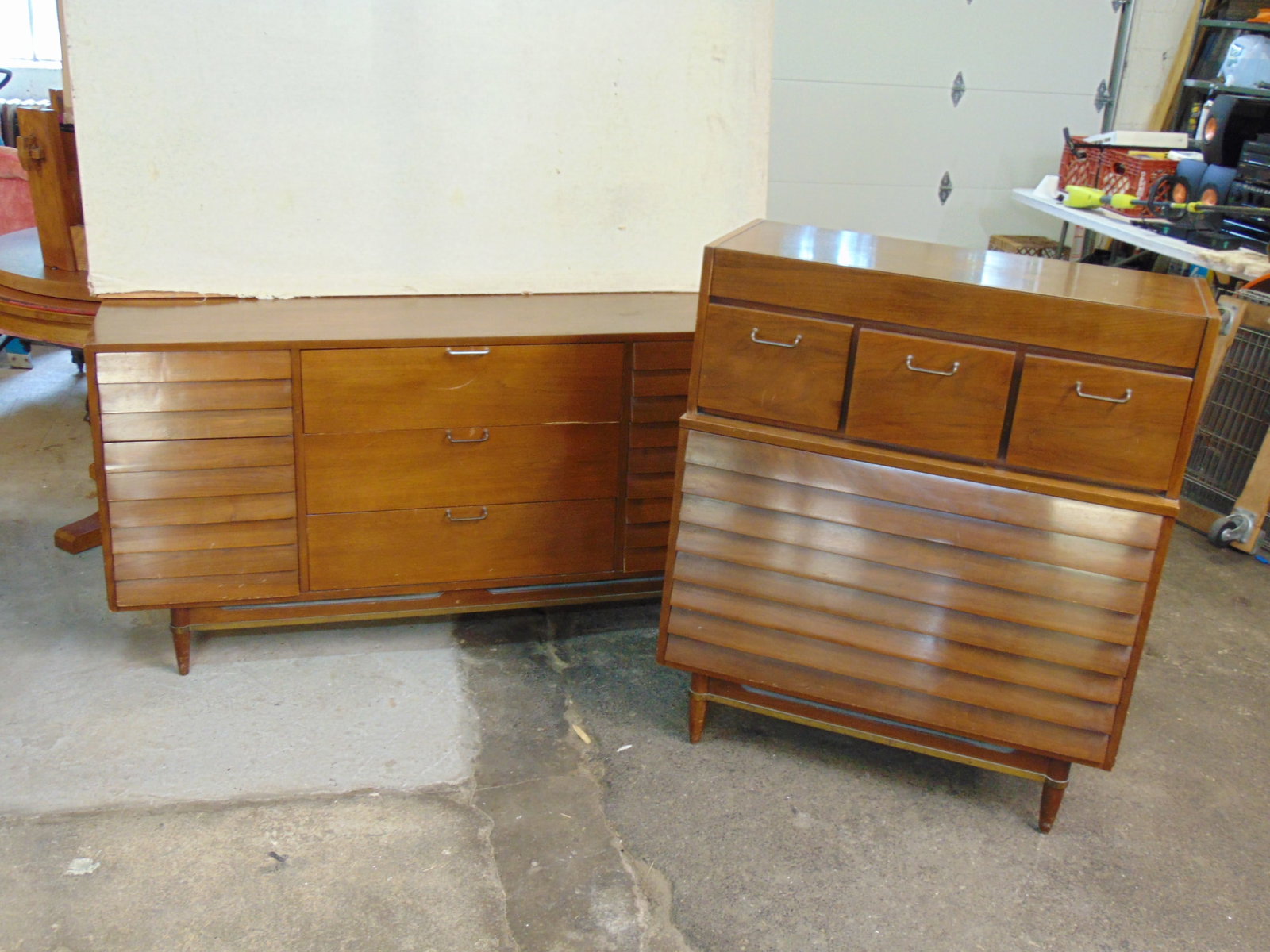 2 American of Martinsville Dania Mid Century chest of drawers, tall 3 over three chest & low chest, (1 of 9)