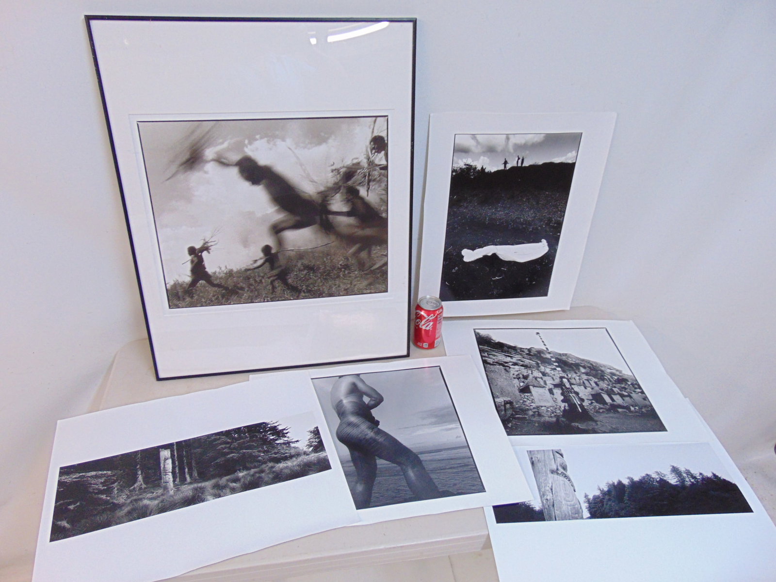 6 large photographs (Iris Prints) by Chris Rainier, "Young Male initiates, Yali Highlands, Irian Jay: 6 large photographs (Iris Prints) by Chris Rainier, "Young Male initiates, Yali Highlands, Irian Jaya Iris Print" (framed), Sirige Mask, Dogon region Mali; Samoan Tattoo, and two scenes with indigenou