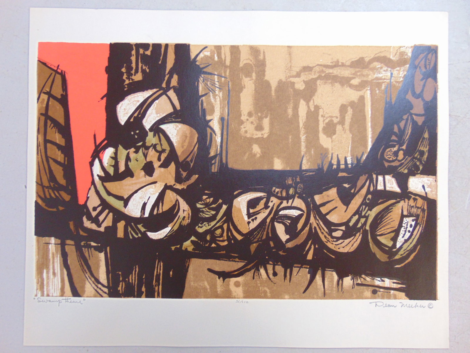 Screenprint, "Swamp Theme", signed Dean Meeker, edition 51/210, good condition, unframed, 16" by 20" (1 of 6)