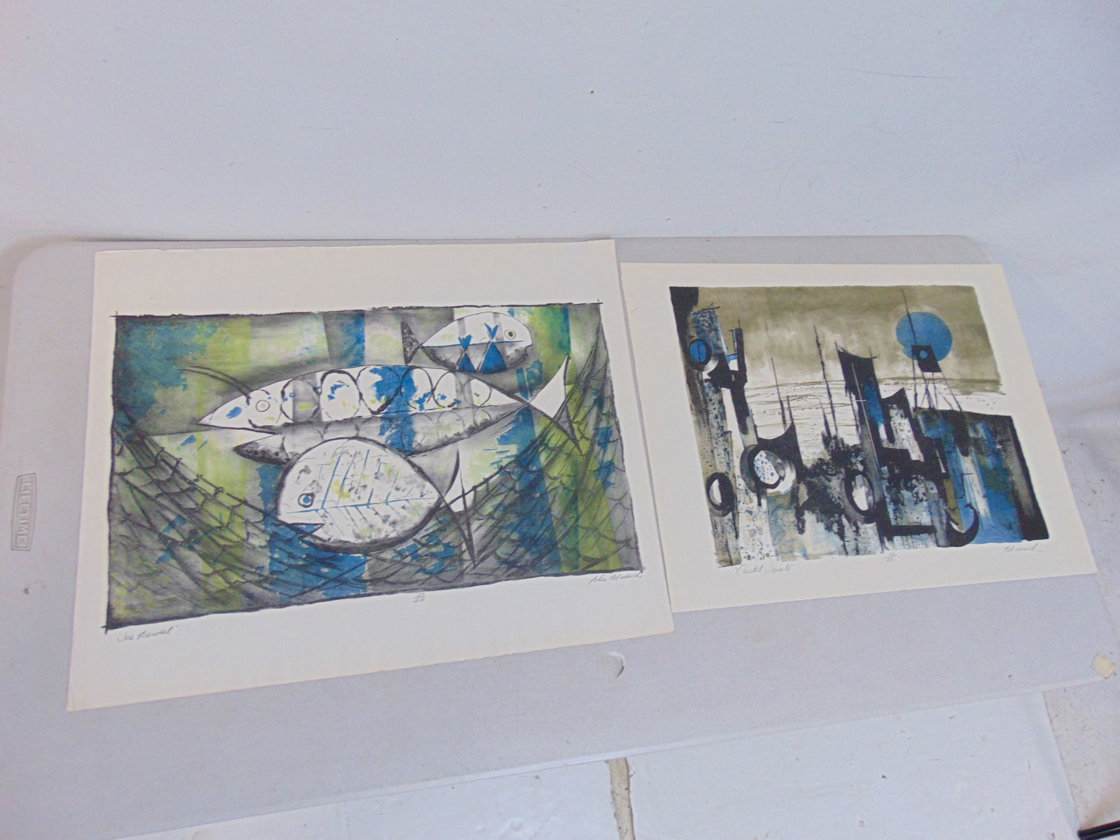 2 color lithographs by John Wuench, "Sea Harvest", edition 123/210, unframed, 19" by 23.25" & "Coast (1 of 13)