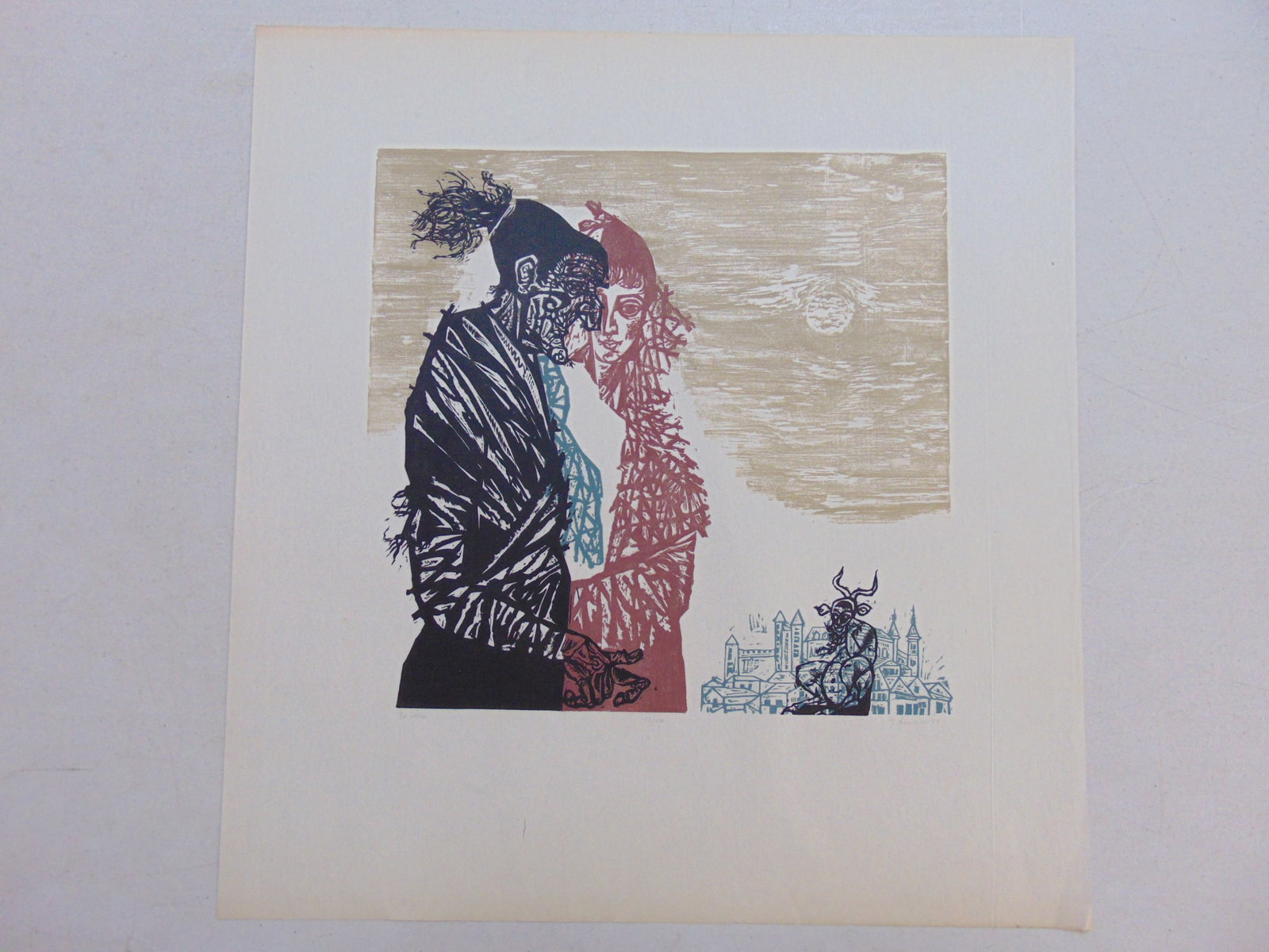 Color woodcut on wove paper, "The Witch", signed Jacob Landau, 1954, edition 48/200, 19.25" by 18" (1 of 6)