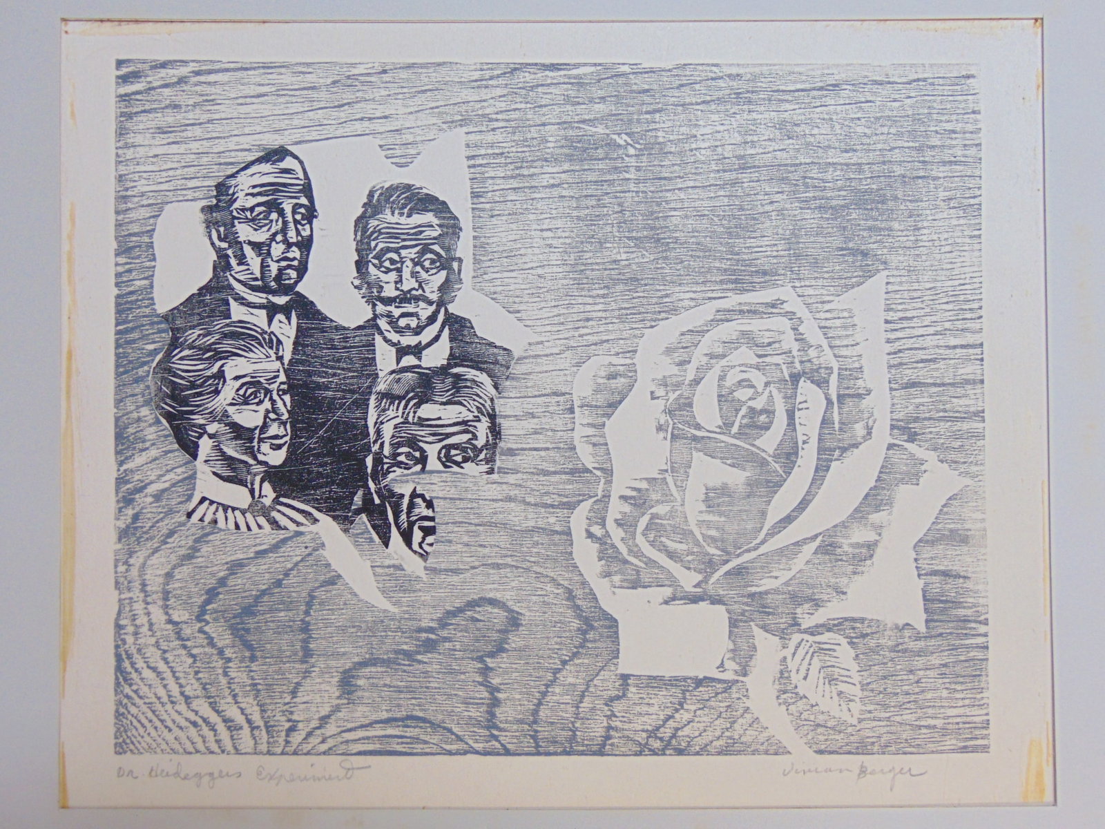 Woodcut illustration, "Dr Heidegger's Experiment", signed Vivian Berger, 8.75" by 11" (art only), in: Woodcut illustration, "Dr Heidegger's Experiment", signed Vivian Berger, 8.75" by 11" (art only), including matting 14" by 16"
