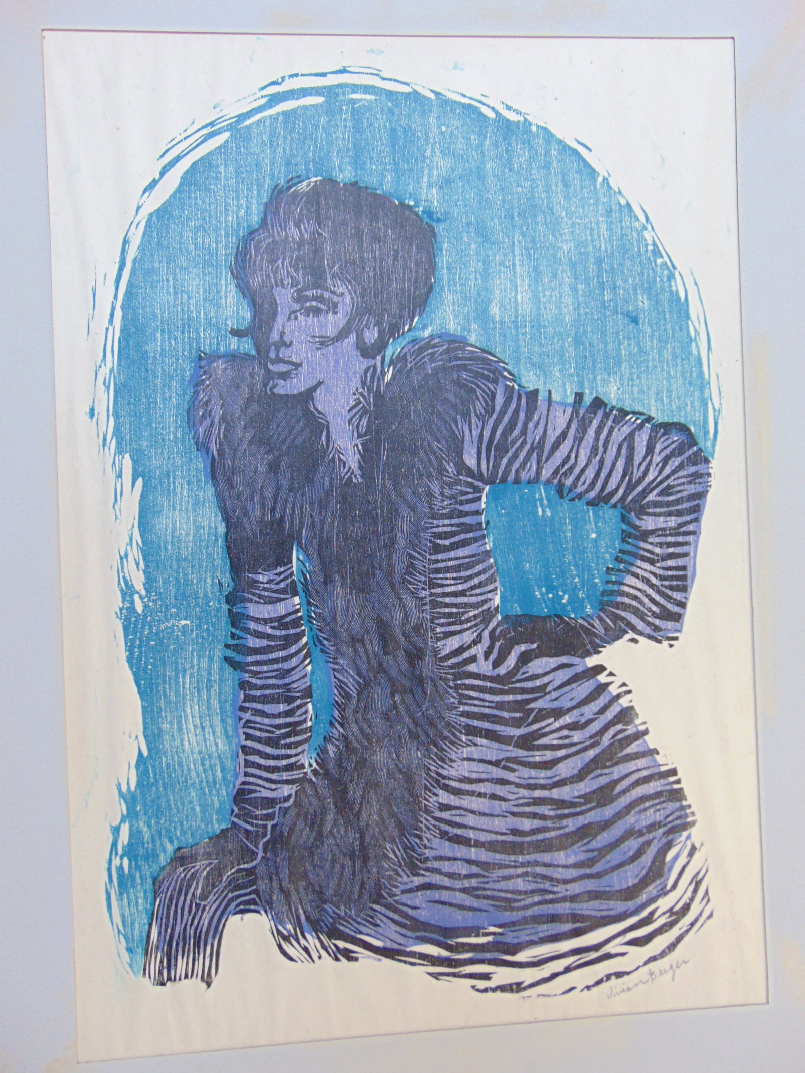 Woodcut illustration, portrait of a woman, signed Vivian Berger, 18" by 13.5" (sheet), total size is (1 of 4)