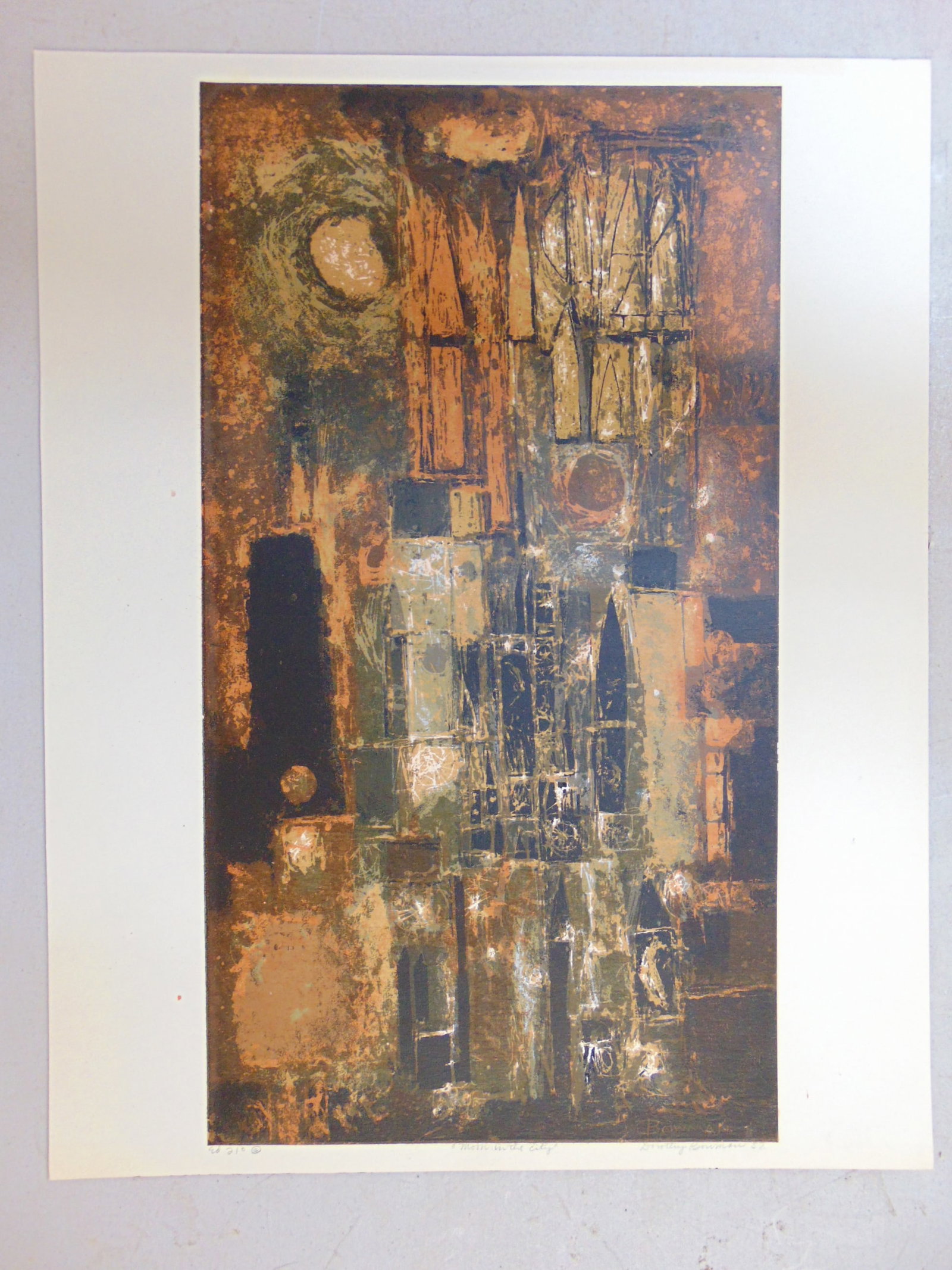 Serigraph, "Moon in the City", signed Dorothy Bowman, 1957, ed 210, 20" by 16" (1 of 6)