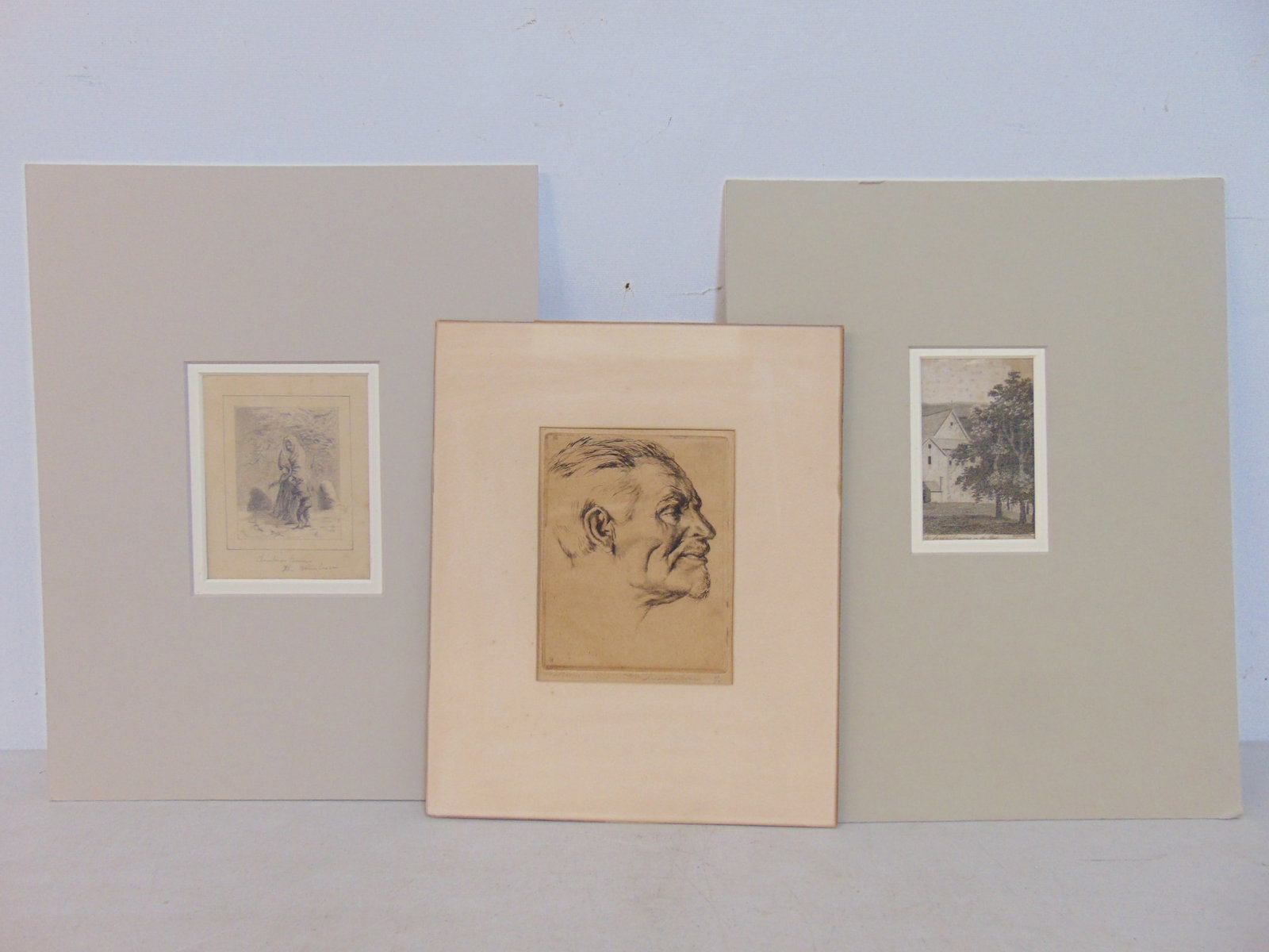 Art lot, small pencil drawing, "Christmas Time, The Homeless, by William J. Hennesy, 3" by 2.5" (art (1 of 13)
