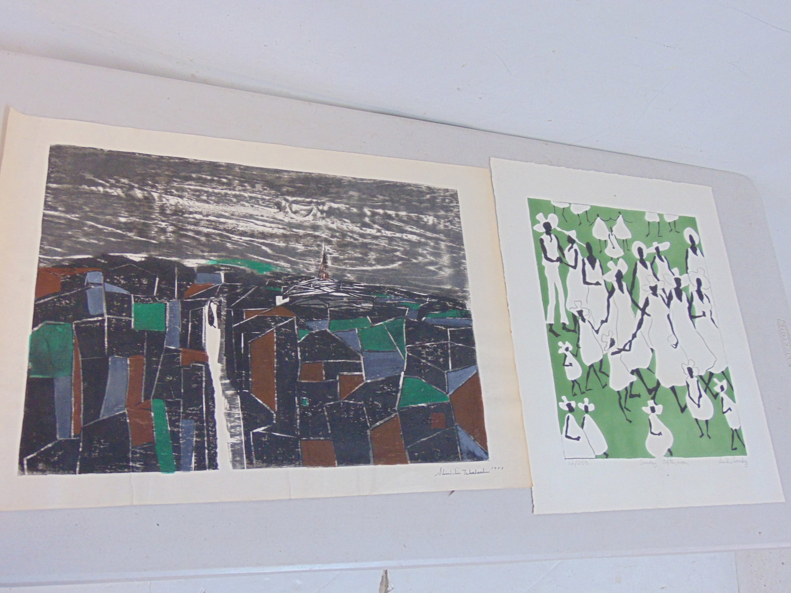 Color lithograph & color woodblock, Emilio Sanchez & Hiromi Takahashi, woodblock print, village or t (1 of 9)