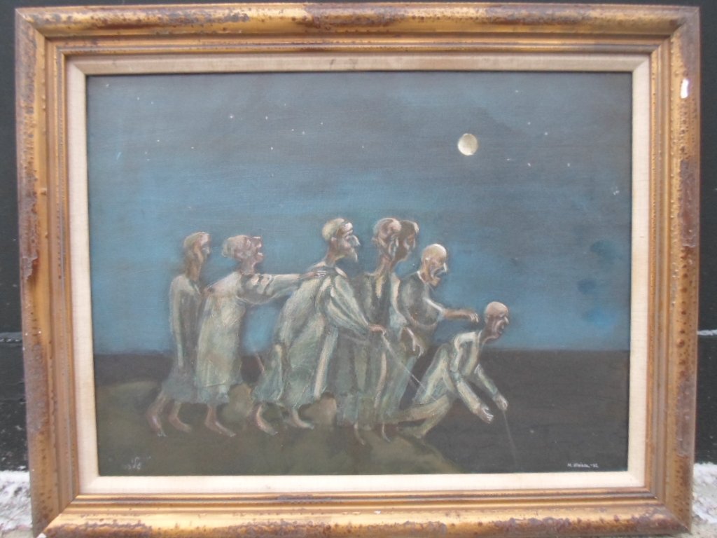 Michael Gleizer (Brooklyn NY) O/C figures: Oil on canvas, figures, sgd. Michael Gleizer, Dimensions: 18" by 24", condition: good, frame "as is", Provenance: Grammercy Art club collection NYC New York, Note: All items are sold "as is" and are s