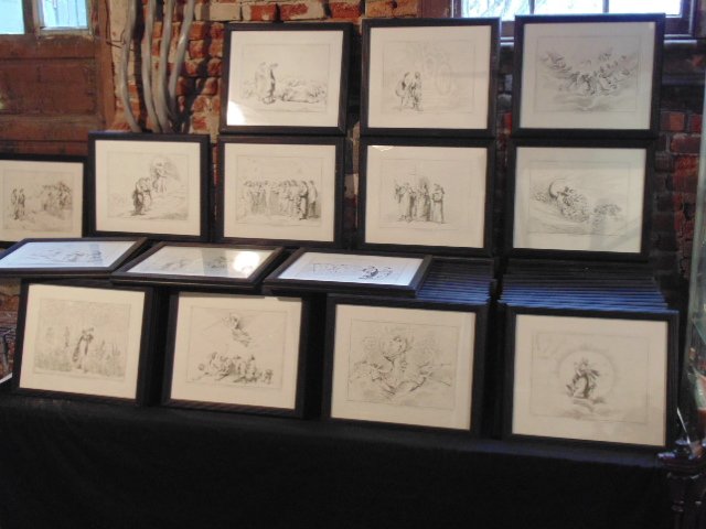 Lot 75 etchings, "Dante's Purgatory", by Penelli, Roma: Set 75 etchings, Dante's purgatory, by Bartolomeo Pinelli. Condition:good, approx. 3 frames the glass is broke Dimensions:20" by 17" framed Provenance: Part of the art collection at the National Arts