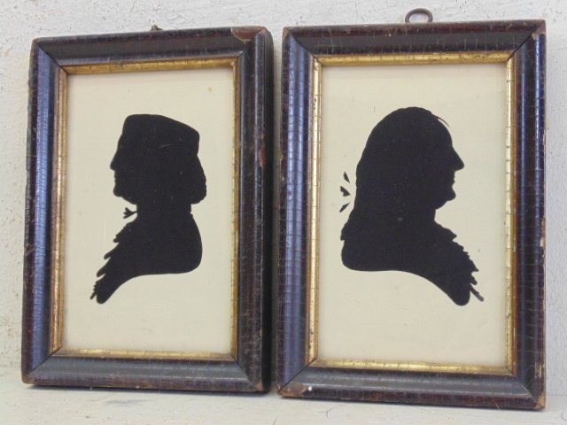 Pair silhouettes, stamped "Peale": Pair silhouettes Dimensions: 6" by 3.75" Condition: Good framed, stamped "Peale" under each silhouettes. All these silhouettes came from a one owner collection, all are sold "as found", if possible pl