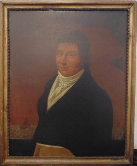Oil, presumed portrait of Capt John Walker, early 19th: Oil on canvas, American School, presumed portrait of Capt John Walker, early 19th C Dimensions: 26.5" by 21.5" Condition:good Provenance: the collection of noted Manhattan Interior decorator & antique