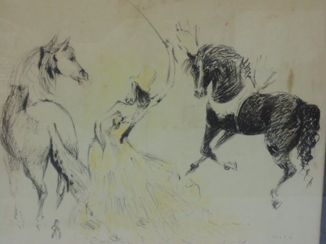 Pair of Lithographs by Marcel Vertes: 2 pc Marcel Vertes lithographs Circus Performer ca. 1949, signed and dedicated to Robert Moyer, a proof copy from a well known series of 14 lithographs. Dimensions 19" by 16" Condition:Small stain nea