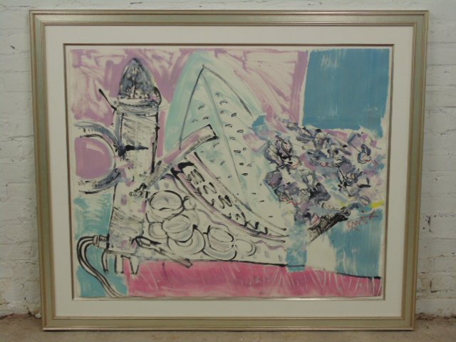 Knox Martin(American) mixed media still life: Knox Martin Mixed media Still life Condition:good, signed Knox lower right Dimensions:33.5" by 42"