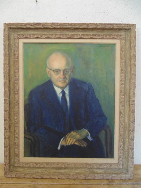 Oil Early Susan Kahn portrait n1962: An early portrait of a gentleman by Susan Kahn, dated 1962 Dimensions:30" by 24", in Heydenryk frame, in good original condition