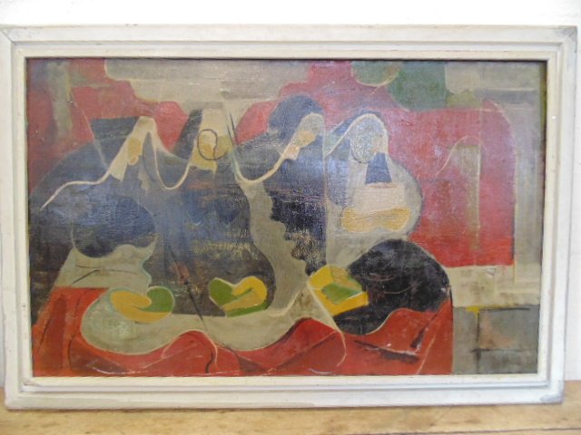 Oil on canvas, figures, nuns, signed "Muse", paint worn: Oil on canvas, figures, nuns, signed "Muse", paint worn, 26" by 47". Please note that participation in this Auction held at Hudson Valley Auctioneers, whether in person, by phone, via absentee bid or 