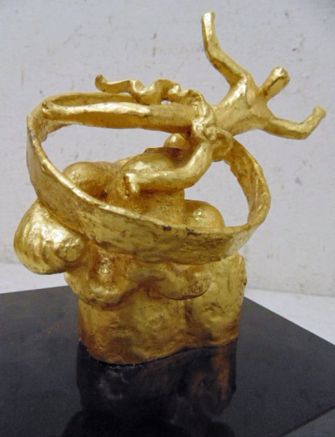 24K gold leaf bronze, "Prometheus", Paul Manship: 24K gold leaf bronze, "Prometheus", sgd. Paul Manship, 2/300, made in a limited edition of 300, this is number 2. Bronze is signed & stamped with foundry mark, in excellent condition, 5.75" tall, 5.75