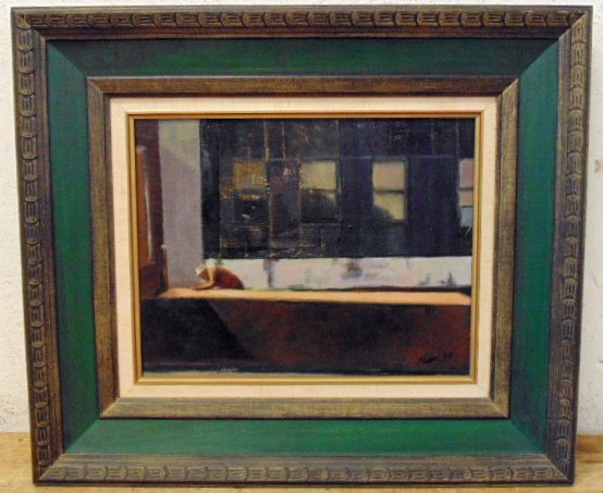 O/masonite, man working, sgd. Ray Maher: O/masonite, man working, sgd. Ray Maher, 10.25" by 13.25" estate condition Note, all property herein offered for sale is strictly "as is", and it is the bidder's responsibility, whether bidding in per