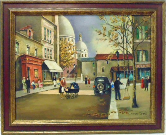 O/C, Paris street scene signed Edouard Cortes: O/C, Paris street scene, Edouard Cortes, 14" by 18" unntouched estate condition Note, all property herein offered for sale is strictly "as is", and it is the bidder's responsibility, whether bidding i