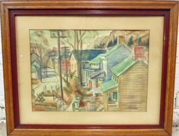 Watercolor, view of Cold Spring. Emil Holzhauer,: Watercolor, view of Cold Spring , on the back there is included a second watercolor showing a white church, sgd. Emil Holzhauer. 14.25" by 20.5". Note, all property herein offered for sale is strictly