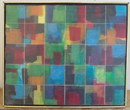 Acrylic canvas, cubist abstract, signed ill.: Acrylic canvas, cubist abstract, signed ill. , 20" by 24". in good condition. Note, all property herein offered for sale is strictly "as is", and it is the bidder's responsibility, whether bidding in 