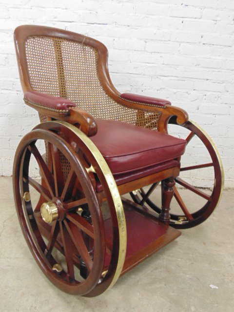 Antique Wheelchair, Restored, Brass Wheels - Antique Wheelchair, Restored, Brass Wheels