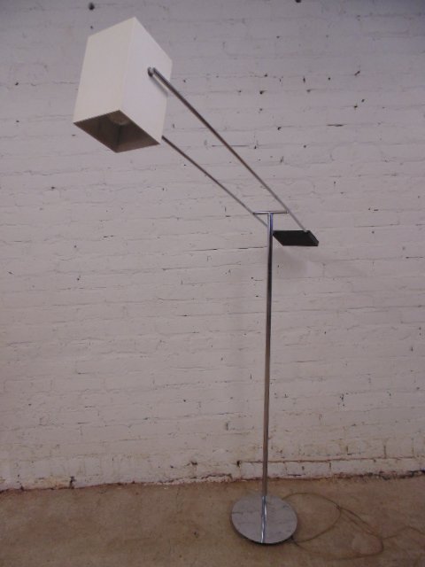 George Kovacs chrome floor lamp: George Kovacs chrome floor lamp, white painted metal shade