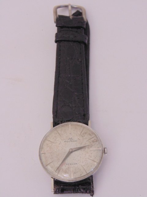 Wristwatch, Movado Turler, leather strap: Wristwatch, Movado Turler, leather strap, working condition, face poor, needs cleaning, seems oxidized.