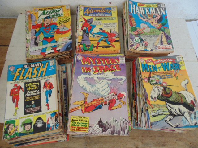 Lot over 230 DC silver age comics: Lot DC silver age comics, over 230 issues including Adventure Comics / Superman / Hawkman / Justice l;eague / Green lantern / Flash / Wonder Woman / Batman / Detective comics / War theme & more