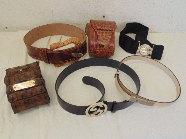 lot designer belts, incl. Fendi; Celine; Massimiliano: lot designer belts, incl. Fendi; Celine; Massimiliano Musina Nile Crocodile Belt; 3 Gucci, all in good condition. Participation in this Auction held at Hudson Valley Auctioneers, whether in person, by