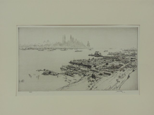 Etching, "Harbour, NYC skyline" sgd. James McBey (1 of 5)