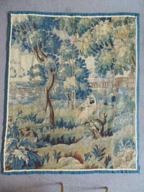 Early tapestry, stork by estate, blue border (1 of 9)