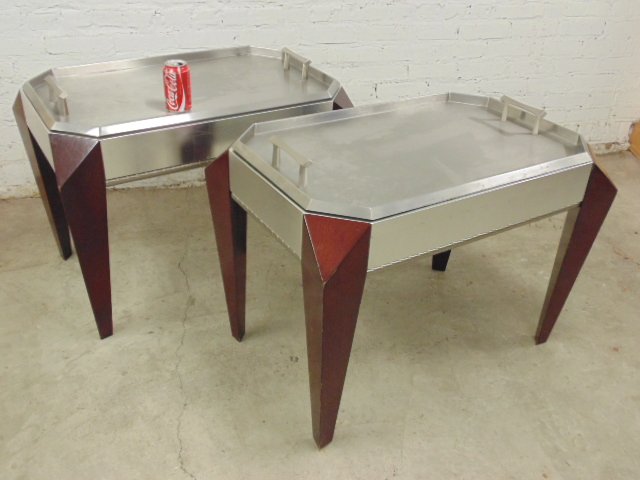 Pair silver toned tray tables by Dakota Jackson (1 of 8)