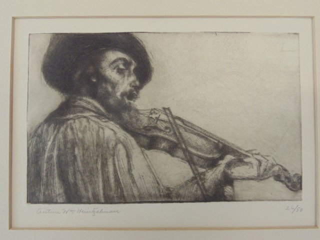 Etching, "The Violinist", Arthur Wm. Heintzelman (1 of 4)