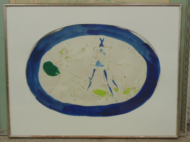 Lithograph, nude painting horse, sgd. Marcel Vertes: Lithograph, nude painting horse, signed Vertes, 15" by 21.5" (oval).Note, earlier we listed this item as a watercolor, this however appears not to be the case, please change bid accordingly, we apolog