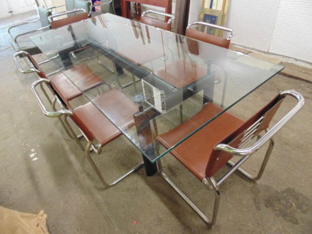 Glass top mid Century table & leather chairs (1 of 7)