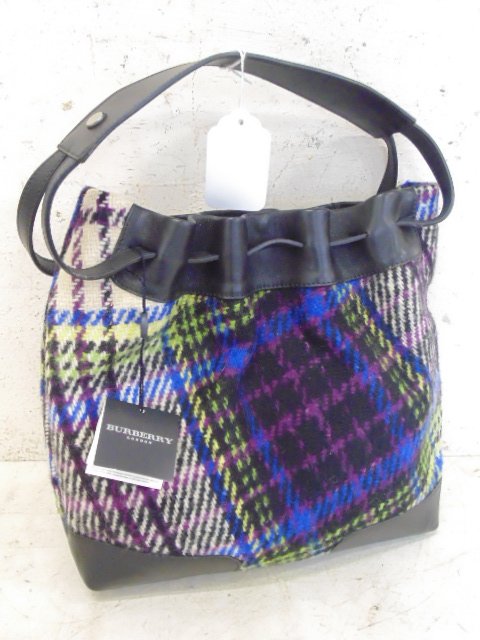 Burberry wool plaid tweed with black leather trim (1 of 6)