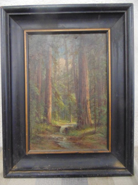 Painting, redwoods & stream, signed Charles Albert (1 of 5)