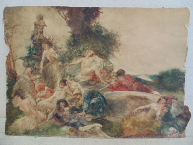 Watercolor, figures, nudes in landscape, partial (1 of 7)