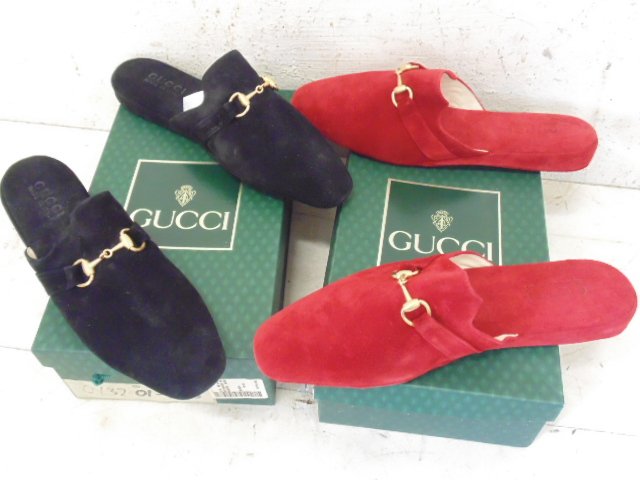 Two pair suede Gucci slippers, original box (1 of 7)