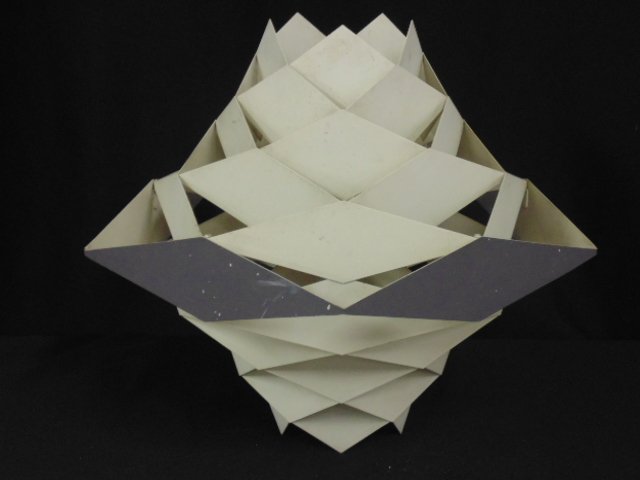 Danish Pendant "Symphony" hanging lamp by Preben Dahl: Danish Pendant "Symphony" hanging lamp by Preben Dahl, two tone, some scratches, 13.5" tall, 14.5" wide (approx.). Please refer to images for general condition issues, all items sold as is.