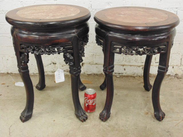 Pair of round Asian marble top plant stands (1 of 4)