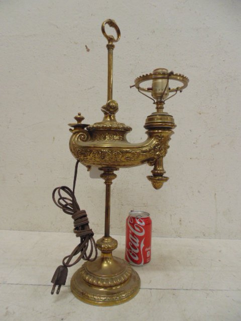 Brass electrified W&W Harvard oil lamp (1 of 7)