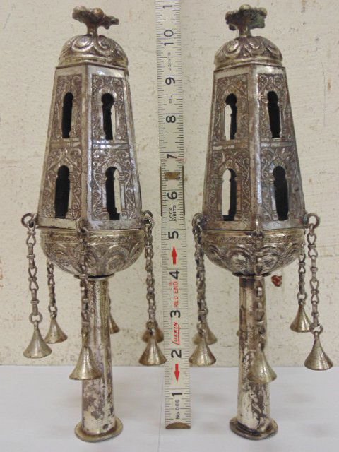 2 (pair) white metal silver gilt torah finials, (1 of 7)